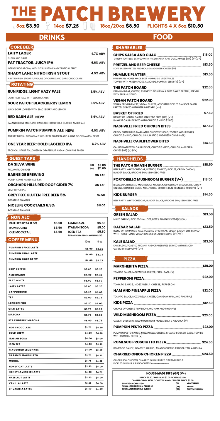 Menu – The Patch Brewery